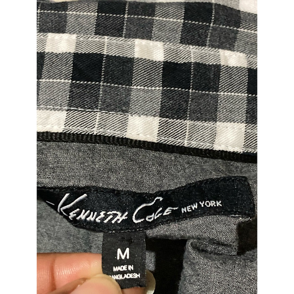 Kenneth Cole Mens Button-Up Shirt Black Plaid Long Sleeve Point Collar Pockets M - Picture 9 of 9